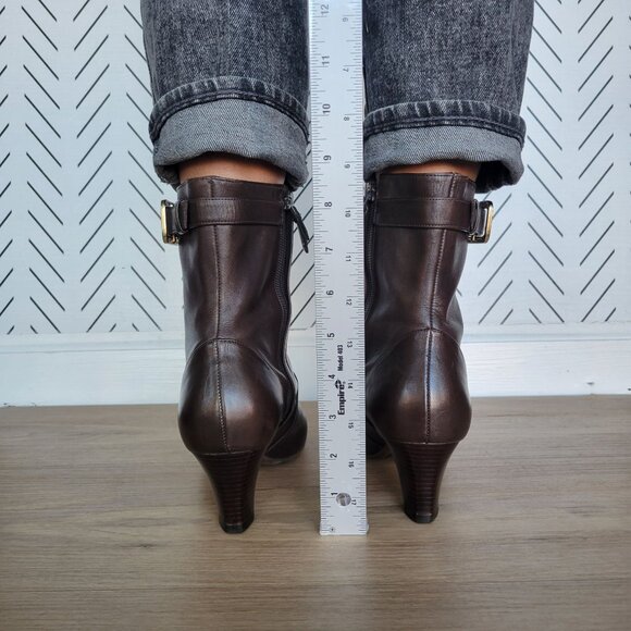 🤩Womens Leather Boots Cole Haan Size 7C Low Kitten Heel Booties Brown Gold New - Picture 4 of 9